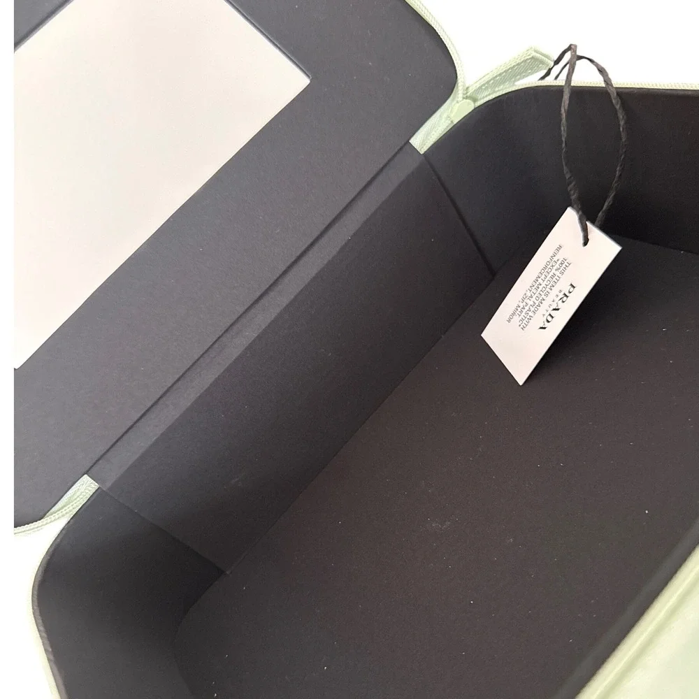Prada Beauty Vanity Vert Mint Green Makeup Train Case Mirror Recycled LG1448 NWT